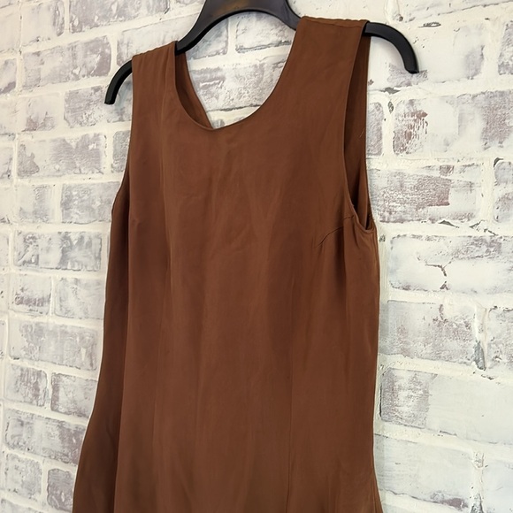Vintage PATRICK 100% Silk Maxi Dress Brown Button Up Slit Women’s Size 10 - Picture 5 of 11